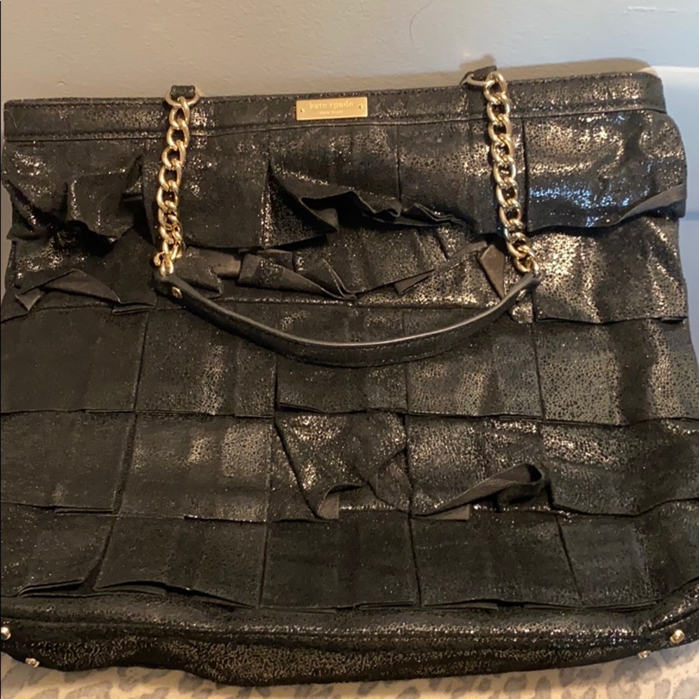 Kate Spade Black and Gold Leather Bag with Gold Chain